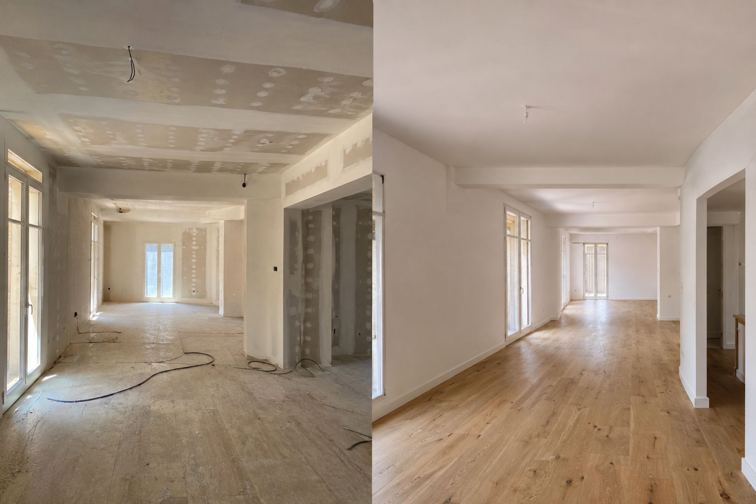 Rénovation pièce de vie avec parquet — après
