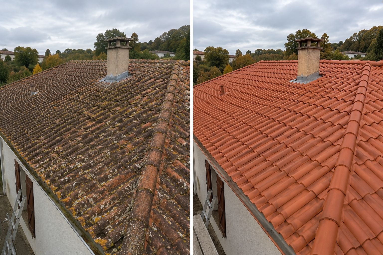 Traitement hydrofuge coloré toiture — avant / après — Techni Home Orléans
